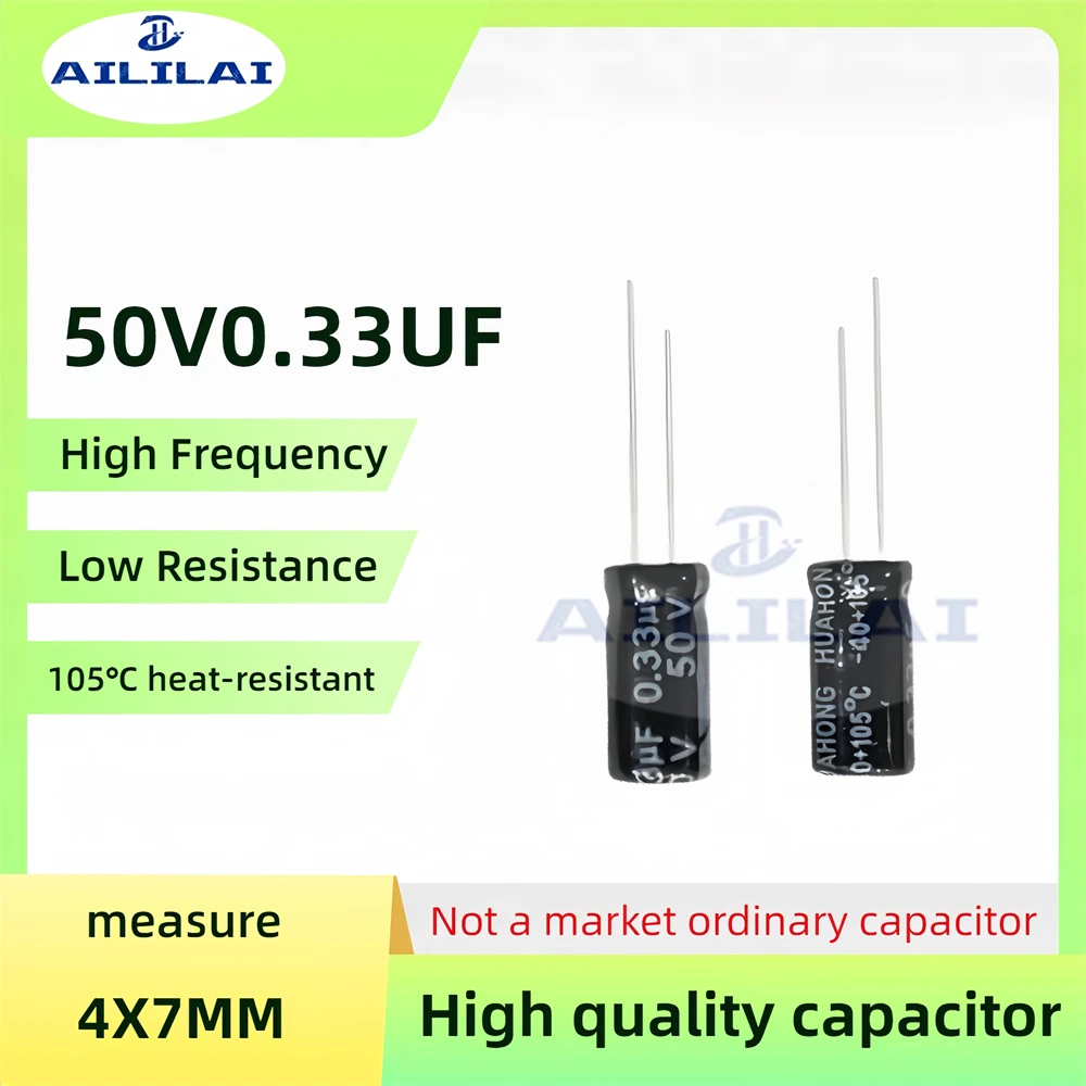 

50 шт. оригинальный 50v0.33uf низкий ESR/импеданс высокая частота 50 В 0,33 мкФ алюминиевый электролитический конденсатор 50V0.33UF Размер: 4X7 мм