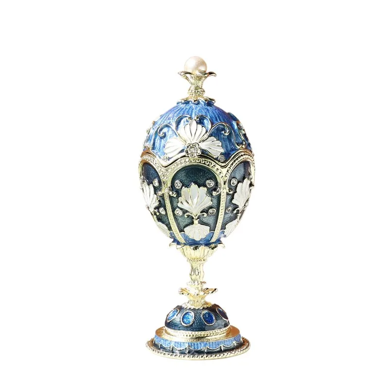 Caja de joyería con forma de huevo de perla rusa, artesanía medieval en metal esmaltado, caja decorativa con huevo Fabergé