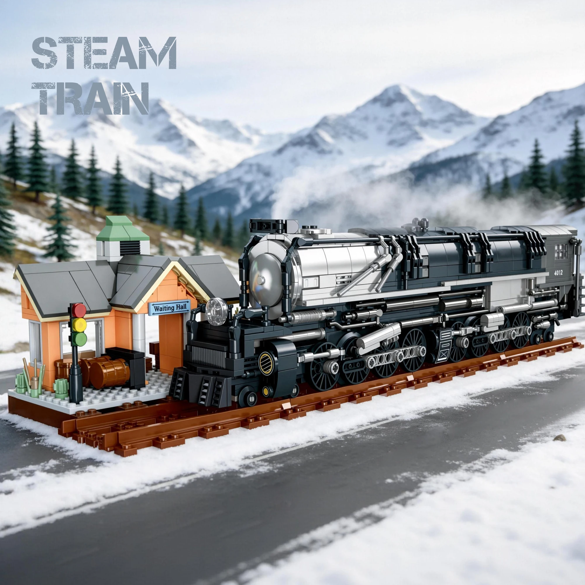

MOC Steam Train Model Building Block Set, Collectible Train Toy Ornament, The Perfect Gifts for Retro Enthusiasts and Big Boys