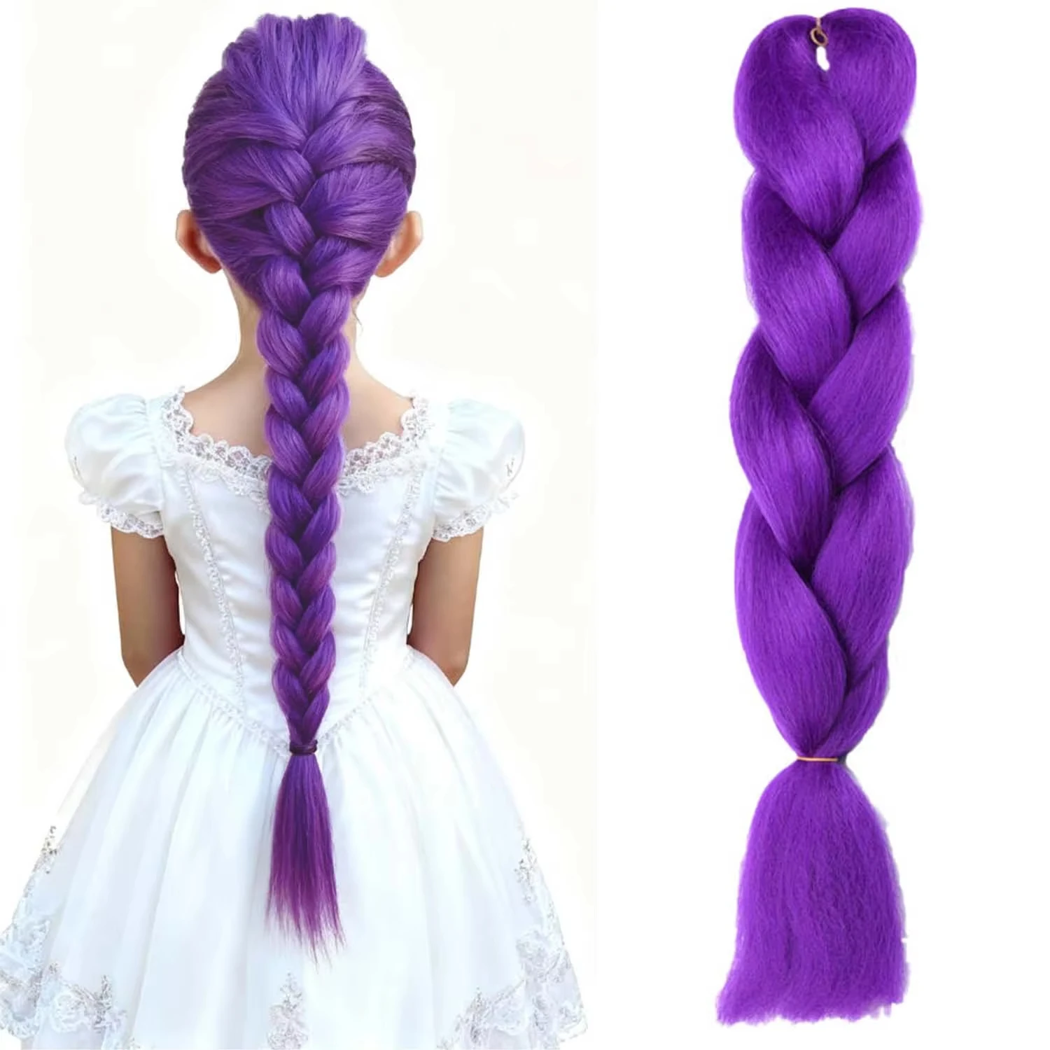

Synthetic 24inch Long Purple Braiding Hair Extensions for Braids Rumi Braiding Hair for Stage Party Cosplay, Multi-colored Braid