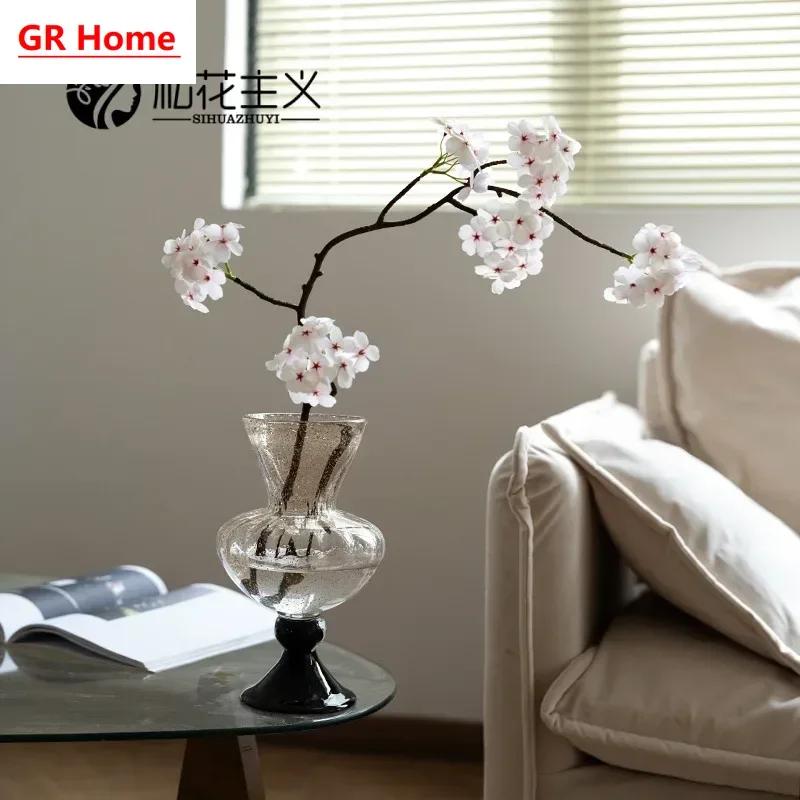 Glazed Glass Vase in Classic French Style, Light Luxury Ornament, Multipurpose Container for Hydroponic Flowers