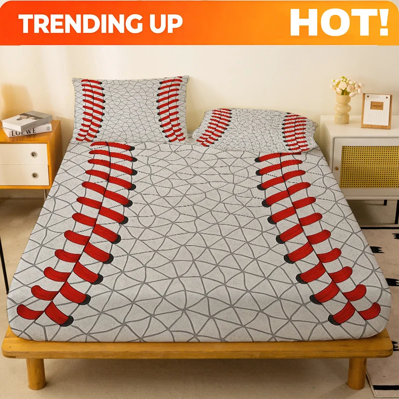 Customize A Bed Cover with a Baseball Texture And Red Stitching Details, Featuring a Standalone Deep Pocket Design Without Pillo