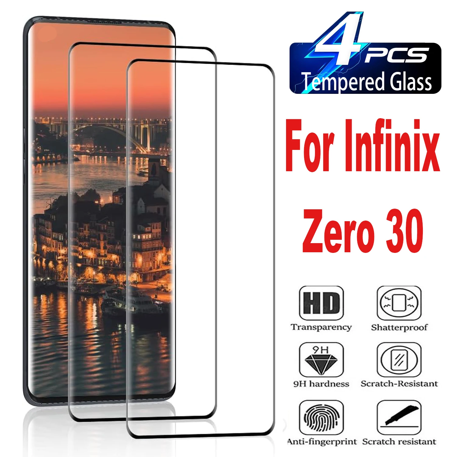 

9H Curved Four Sides Glue Tempered Glass Film For Infinix Zero 30 4G 2/4Pcs HD Screen Protector Glass