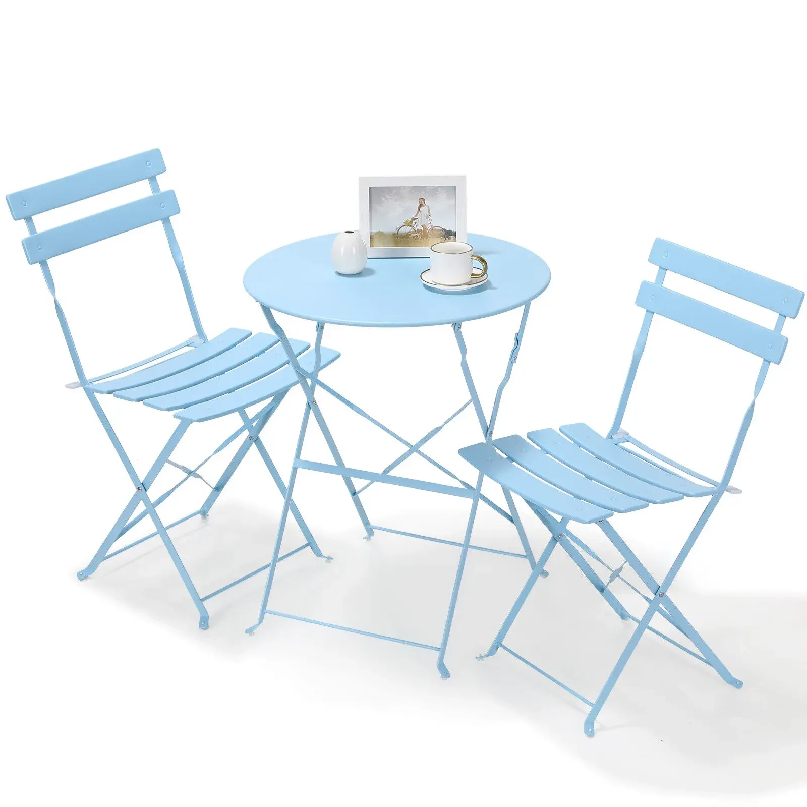 Bistrotafelset 3-delige stalen tafel en stoelen Opvouwbare bistroset, tuinmeubilair Patioset voor gazon Balkon Achtertuin Tuin