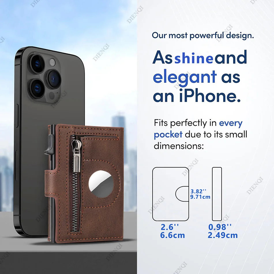 AirTag Compatible RFID Business Card Holder Wallet Pop-Up Credit Card Holder with Coin Pocket Anti-Scan Slim  Organizer for Men