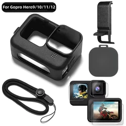 Silicone Case for GoPro Hero 12 11 10 9 Black Tempered Glass Screen Protector Protective Film Lens Cap Cover for Go Pro 11 Case