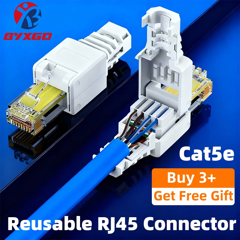 BYXGD Crimpfreier RJ45-Stecker Cat5e Werkzeugloser Wiederverwendbarer Ethernet-Stecker Einfache Verbindung Werkzeugfreier Netzwerkkabelkopf