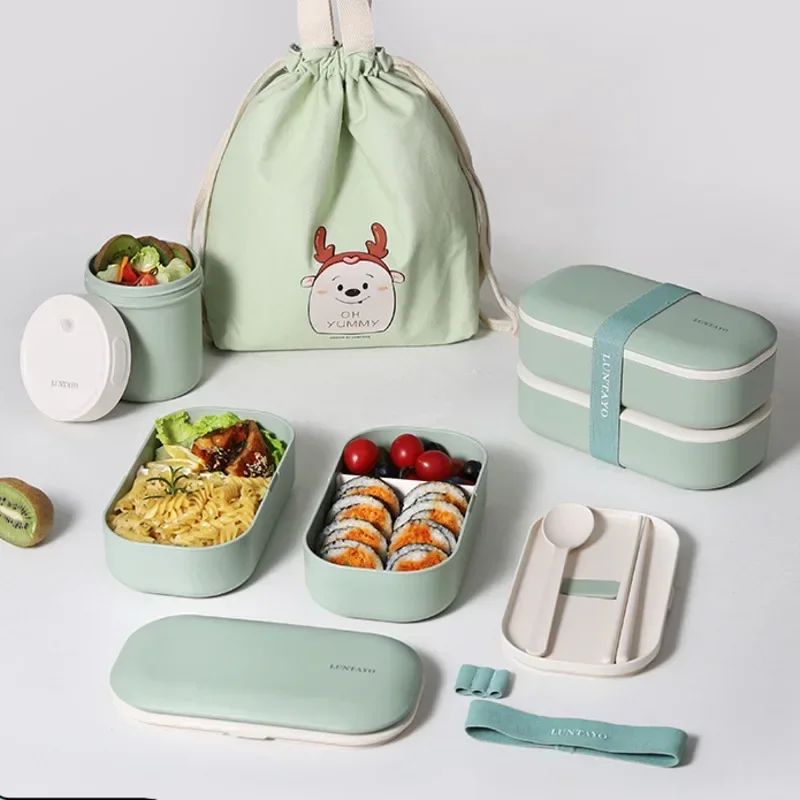 Large Capacity Lunch Boxes Double Layer Children's Food Boxes Sealing Band Bento Box Convenient Health Meal Prep