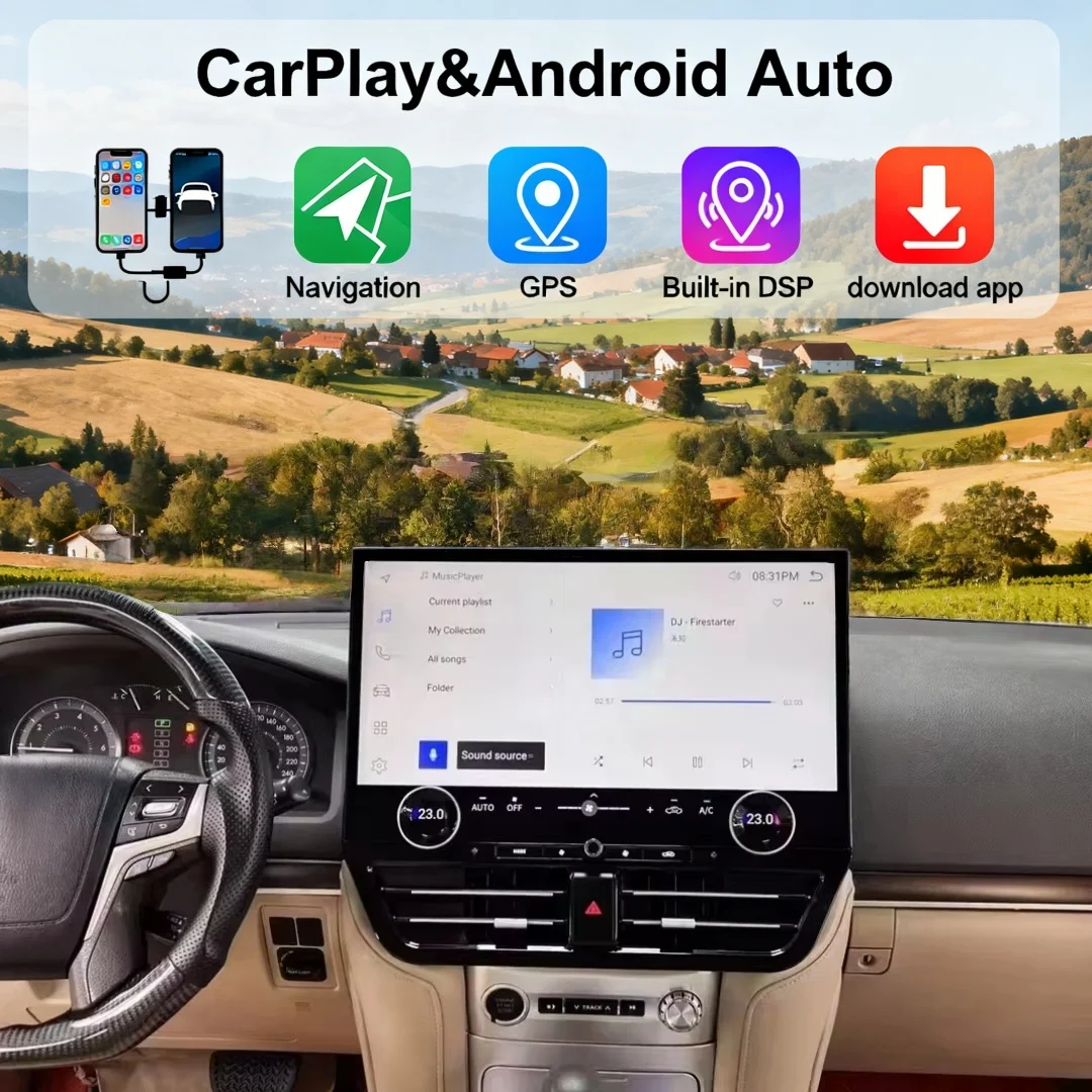 

19.8'' Android Auto для Toyota Land Cruiser LC200 200-2021: Автомобильный мультимедийный плеер с экраном, Carplay, GPS-навигацией, стереосистемой и Bluetooth