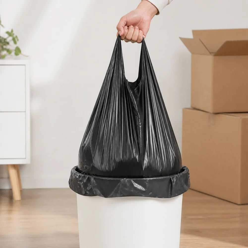 New Black Handled Trash Bags 50 PCS Pack Multi-Purpose Plastic Vest Bags Disposable Supermarket Shopping Bags Moving Supplies