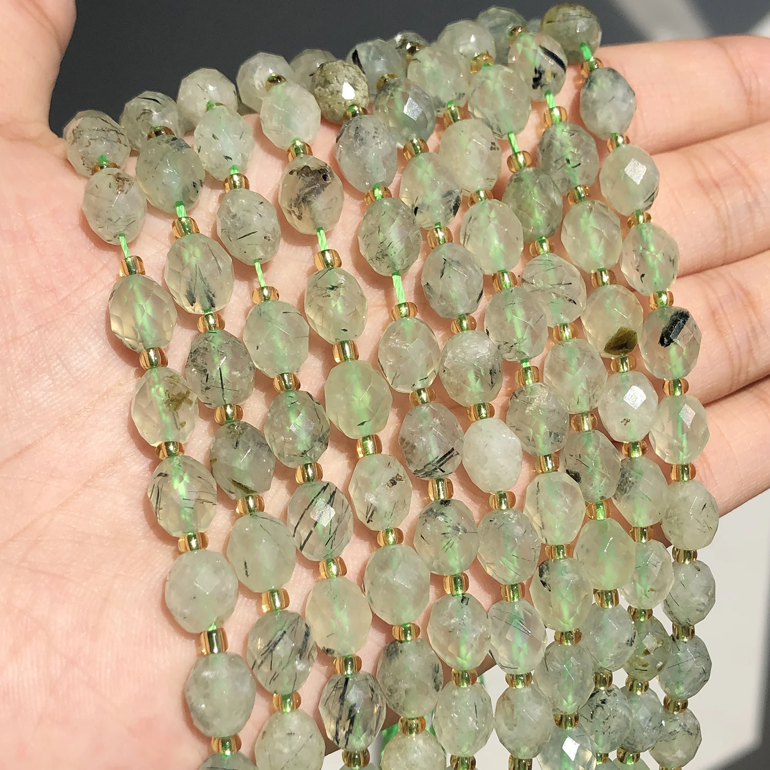 AAA Natural Prehnite Loose Beads 8x7mm Faceted Oval Shape Beads for Jewelry Making Diy Bracelet Earring Accessories