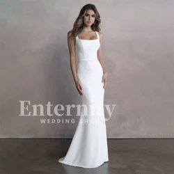 Vintage Sheath Bride Dresses Square Neck Simple Wedding Dress Sleeveless Chapel Train Wedding Dresses for Woman Vestidos Dresses