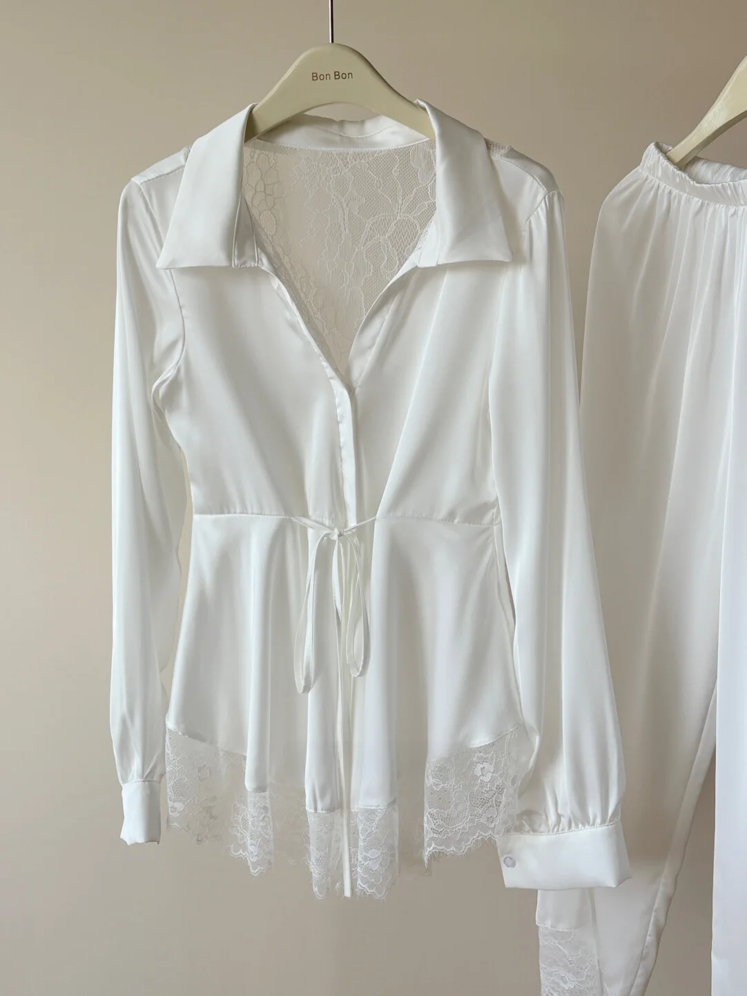 ele-lace-waist-spwear-set-sexy-pure-desire-high-ade-satin-long-sve-irt-women's-home-clothes-comfortable-home-ha