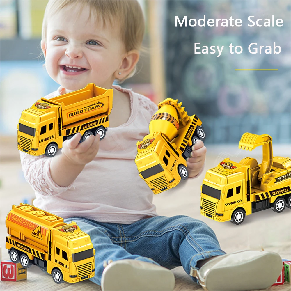 4個セット 小型建設車両、プルバック式摩擦動力STEM玩具、幼児向け、旅行用車のおもちゃ、3～5歳誕生日プレゼント