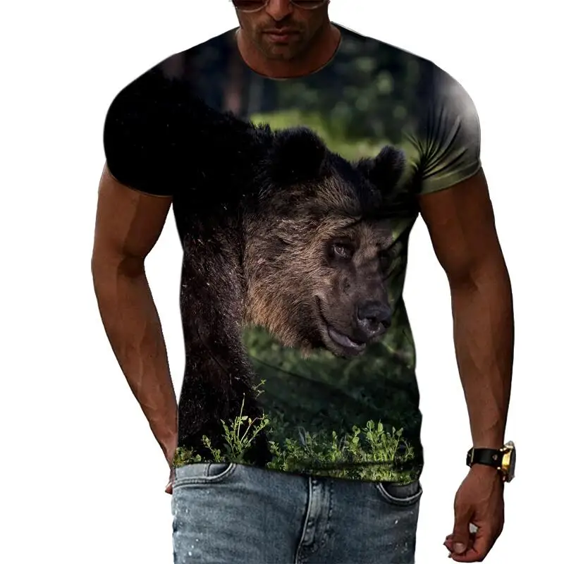 Summer Fashion Animal Bear Graphic T Shirts For Men Casual 3D Print Tee Hip Hop Harajuku Personality Round Neck Short Sleeve Top