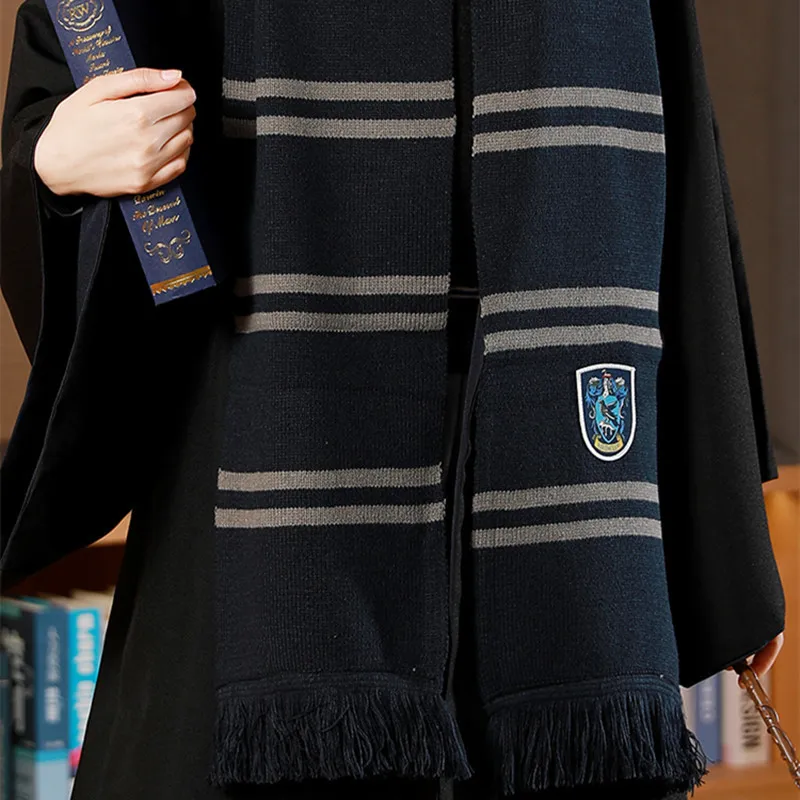 Movie Character Harry Scarf Cosplay Costume Horvos Gryffindor Slytherin Ravenclaw Striped Scarf Knitted Scarf Halloween Stage