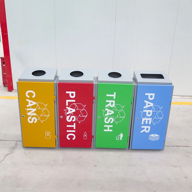

Наружная мусорная корзина для общественного металла, 4-х отделений, мусорное ведро для общественной зоны, заводское мусорное ведро