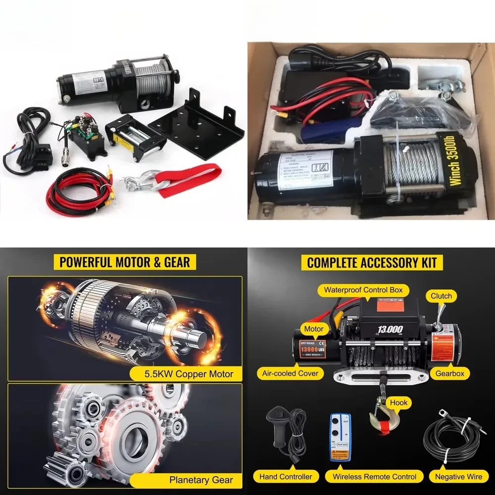 Electric Winch Off-road 12V 24V 2000lb-16800lb 6000lbs 9500lbs 12000lbs 10 Motor Provided Wire Rope New Product