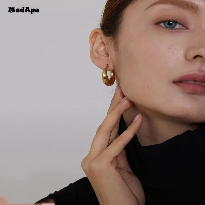 New Style 2022 Wholesale smooth Exquisite Big Circle Hoop Earrings for Women Girl Wedding Party Stainless Steel Jewelry