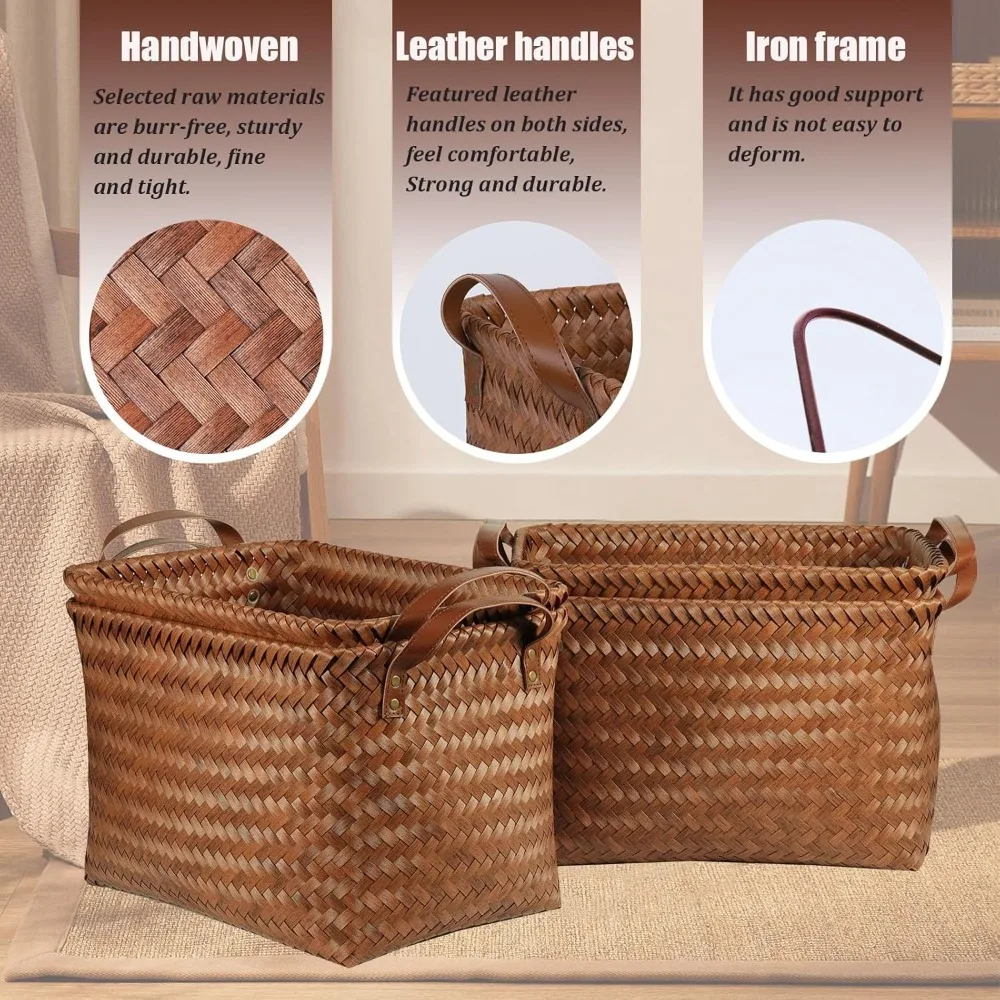 

Large Woven Storage Baskets Set of 4 - Laundry Hampers & Organizers for Home, Bedroom, Bathroom
