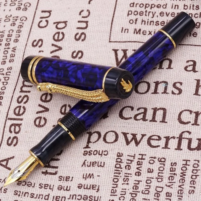 

Перьевая ручка A+ из крокодиловой мрамора и синего целлулоида, 22KGP, средний наконечник, зажим «крокодил»