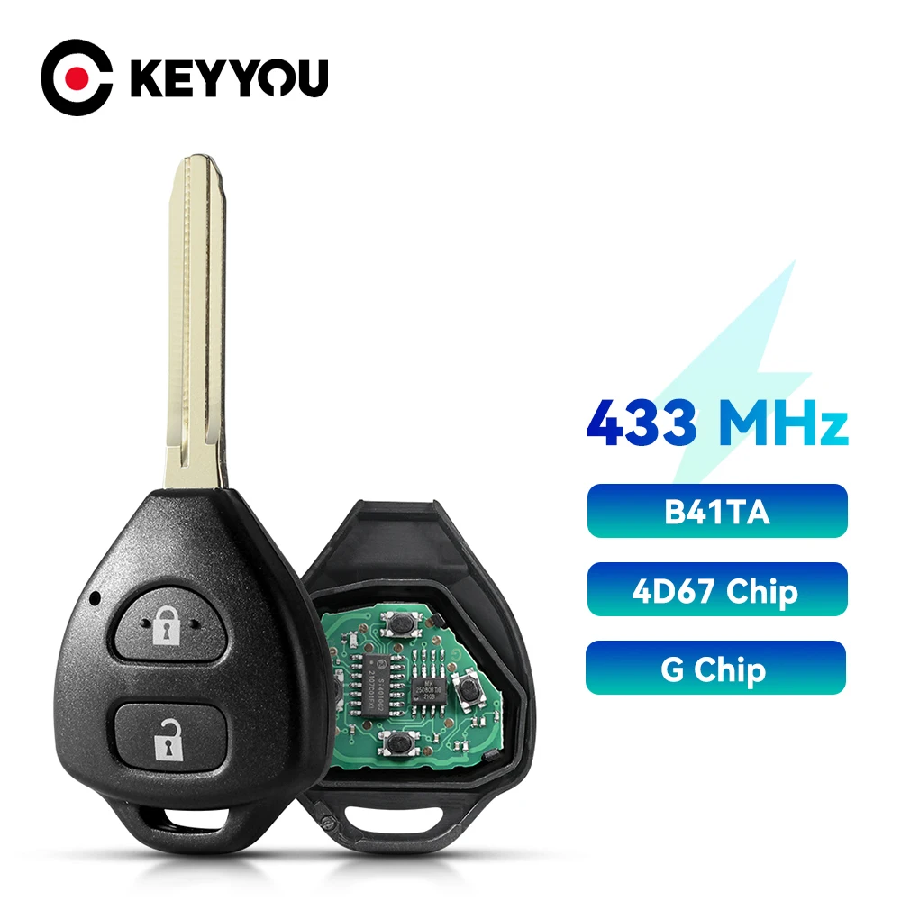 KEYYOU 2 Buttons 433Mhz 4D67 / G Chip Remote Car Key For Toyota Hiace Yaris Hilux Vigo Innova Corolla RAV4 FCC B41TA
