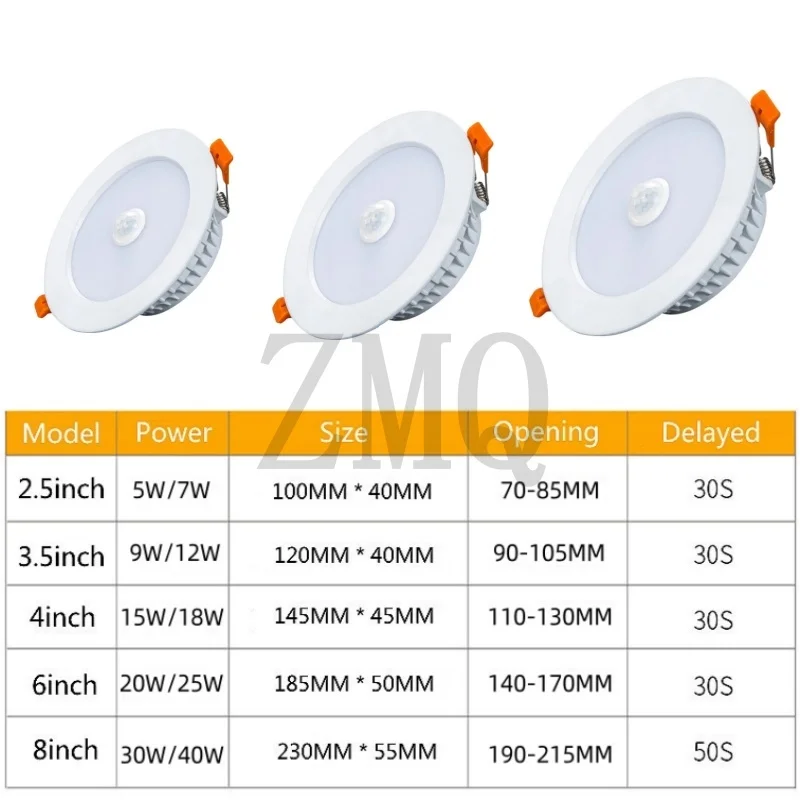Motion Sensor Spot LED Downlight Lamparas 220V Ceiling Light 5W 7W 9W 12W Warm/Cold White Panel Light For Hallway Stair Depot