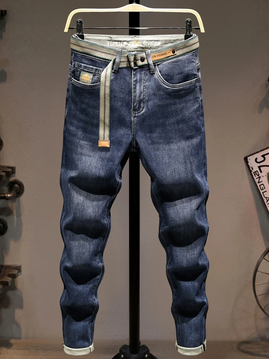 

Мужские джинсы Slim Fit с эластичным поясом, из смесового хлопка и полиэстера, длинные брюки, молодежная городская мода, зимняя коллекция, водоотталкивающие
