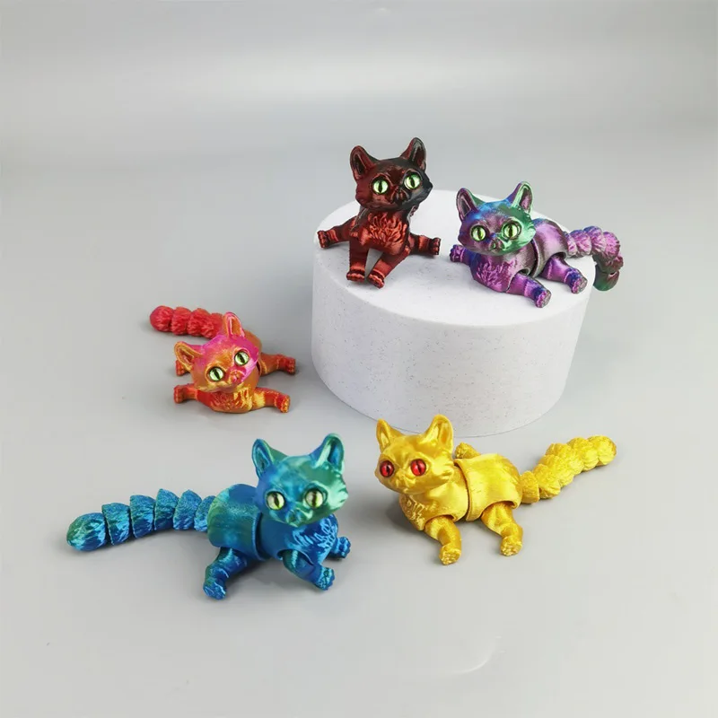 New Creative 3D Printing Cartoon Cute Cat Model Toys Kawaii Cat Joints Movable Animal Decoration Ornaments Children's Fun Gifts