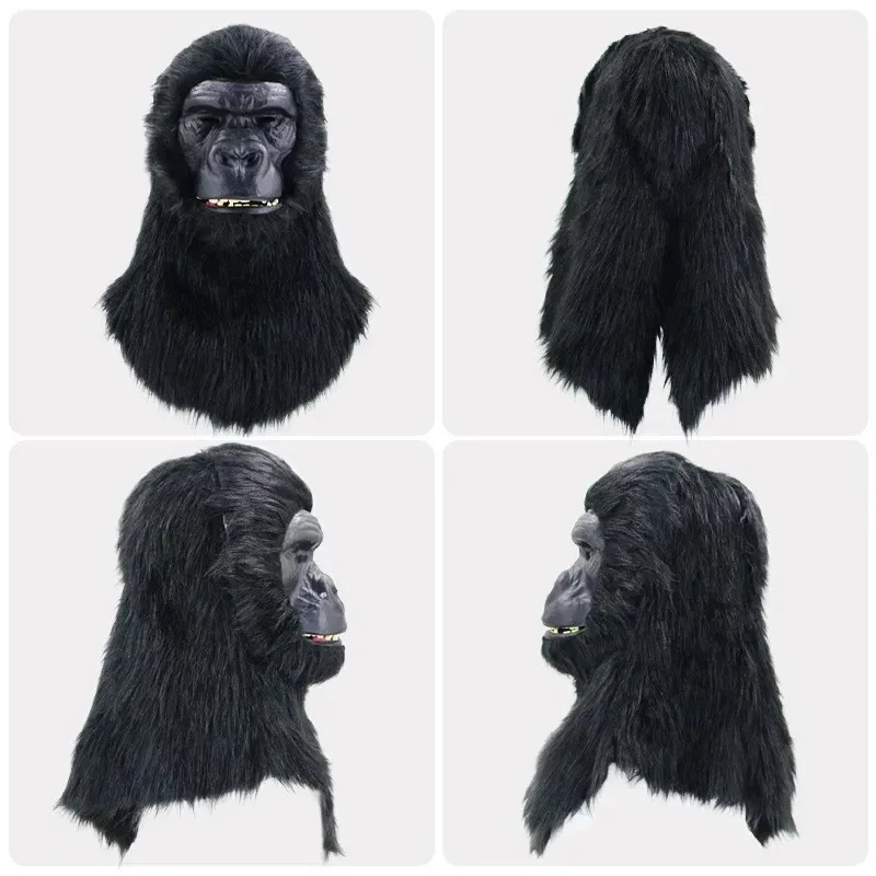 Gorilla-Maske mit beweglichem Mund, vollen Kopfmasken, Plüsch, realistische Tiermaske, Karneval, Party, Cosplay, Performance, Kostüm-Requisiten
