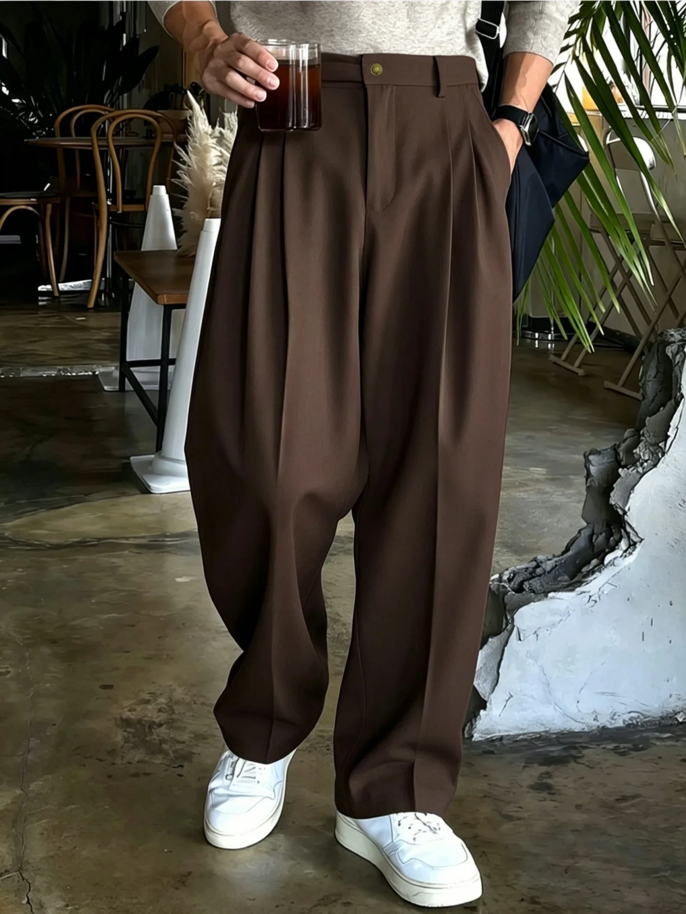 2025 New Men Straight Pants Fashion Korean Loose Suit Trousers Casual Draped Baggy White Wide Pant Male Streetwear