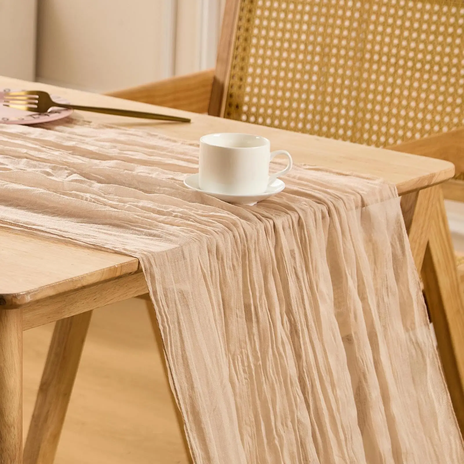 

Easter Table Runner Boho Cheesecloth Table Runner Crinkled Gauze Sheer Spring Table Centerpieces for Wedding Anniversary Banquet