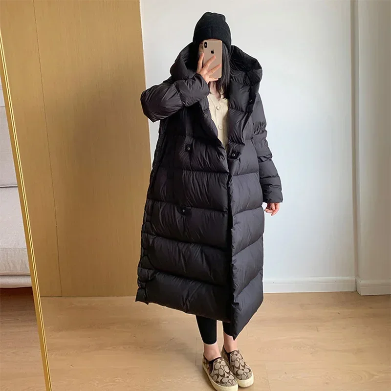 Fashion 2024 Top Quality Winter Women Puffer Jacket Long Hooded Parka Lightweight Warm 90% White Duck Down Coats Female Outwear