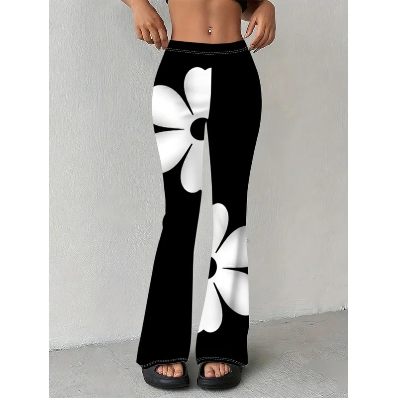 White floral print flared pants, suitable for daily casual wear of teenagers aged 7 to 16.