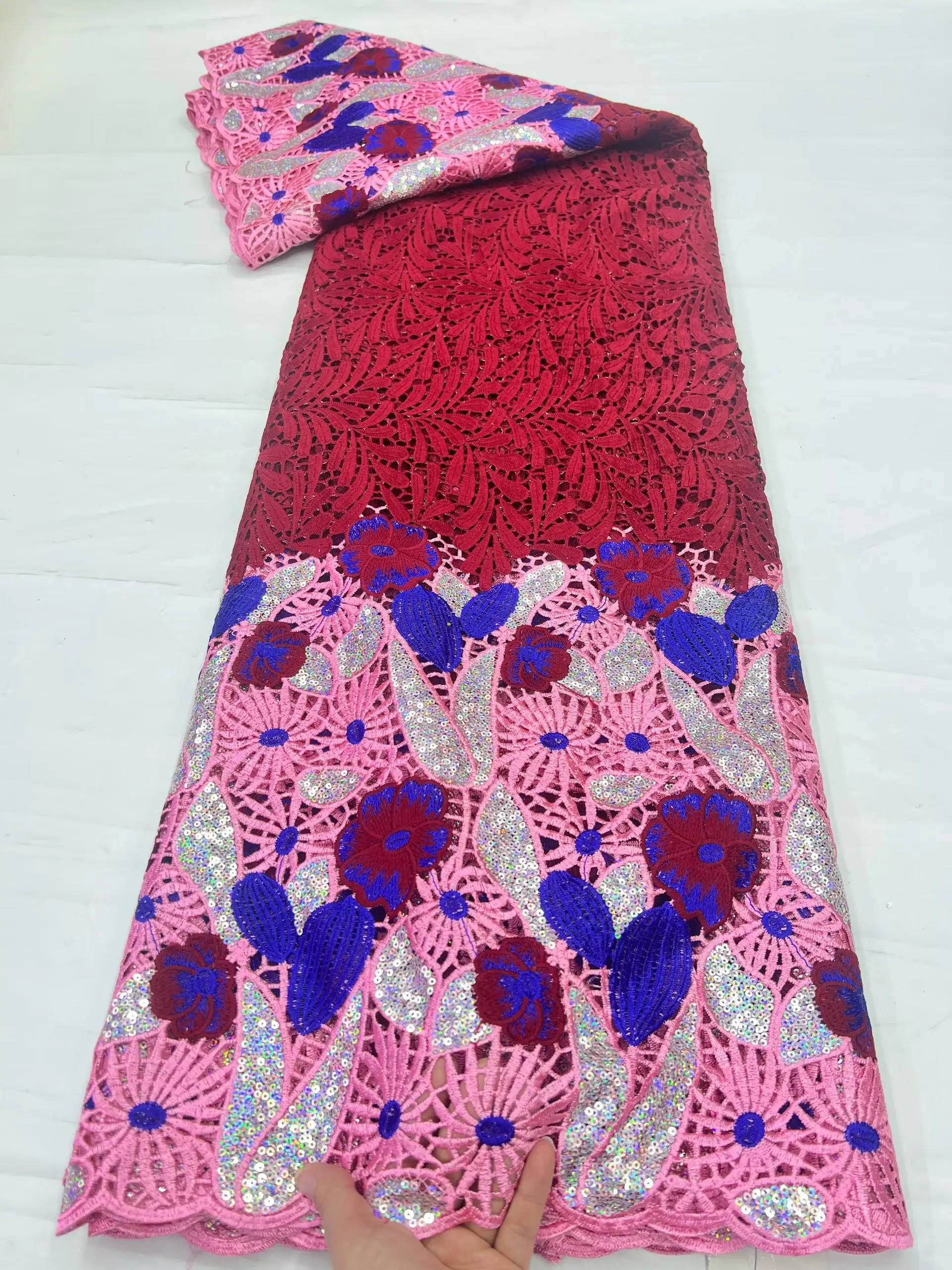 Hot Selling African Guipure Cord Lace High Density Printing Fabric 5Yard Classic Nigerian Style For Wedding Party Garment Making