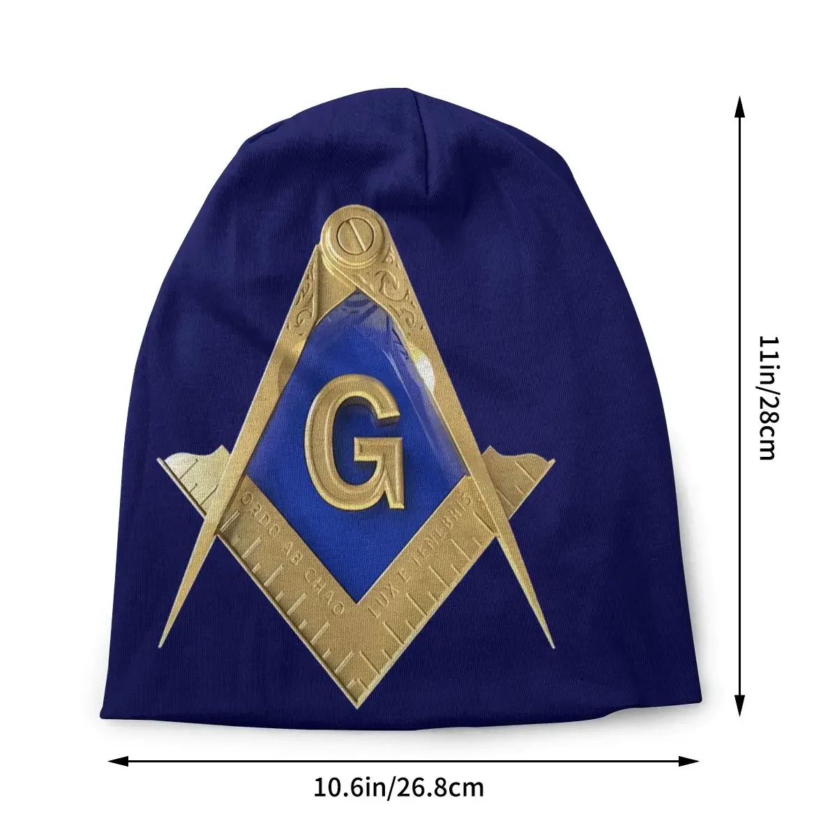 Freemason Gold Square Compass Blue Background Masonic Men Women Beanies Cycling Ski Cap Double Layer Fabric Bonnet Hat