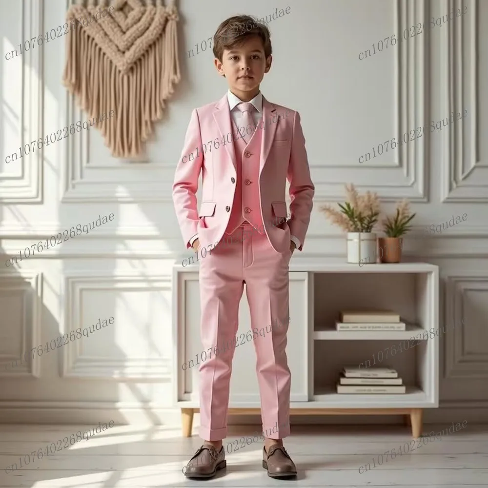 

Pink Formal Occasion Kids Suit Wedding Party Toddler Children Tuxedo Boys Clothes 3 Piece Set Jacket Vest Pants 2-13 Years