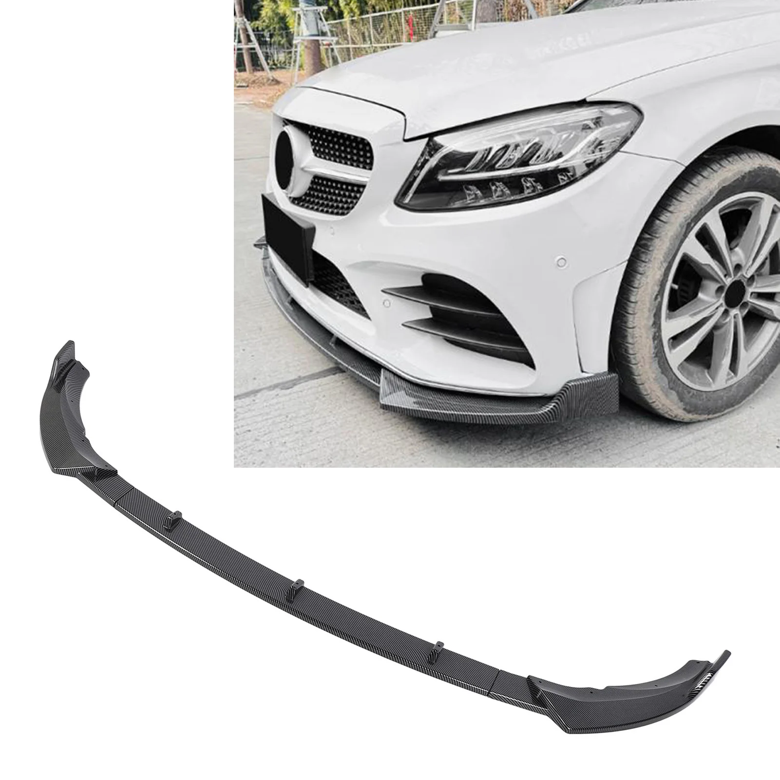 

Front Bumper Lip Splitter-Aerodynamic Bumper Guard Protector Lip Chin Spoiler Body Replacement for Benz C-Class W205 C205 S205