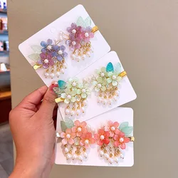 2Pcs Chinese Style Children's Flower Hair Clip Hanfu Headdress Girl's Hair Ornament Tassel Children Hairpin Hair Accessory