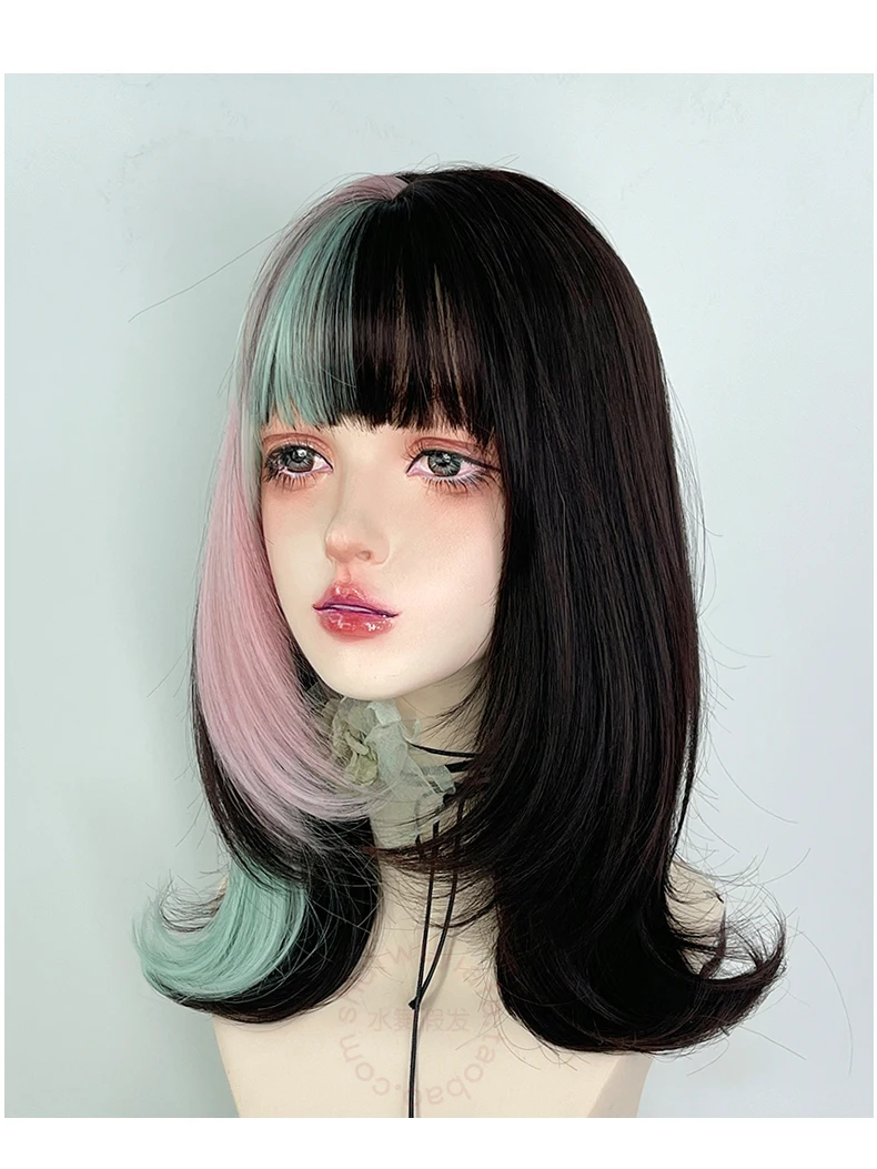 باروكة نسائية قصيرة مموجة باللون الوردي مع ألياف صناعية مقاومة للحرارة لوليتا كوسبلاي للهالوين وعيد الميلاد كاجوال جلام