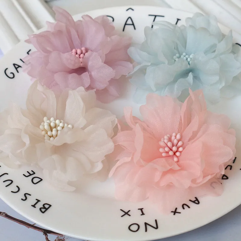 5PCS Chiffon Fabric DIY Flower Headwear Hat Dress Clothes Decoration Hair Accessories