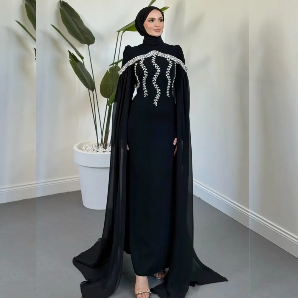 

Изысканное вечернее платье на заказ с высоким воротником, расшитое стразами, фасон «труба», миди, для свадебных торжеств и официальных мероприятий, классическое