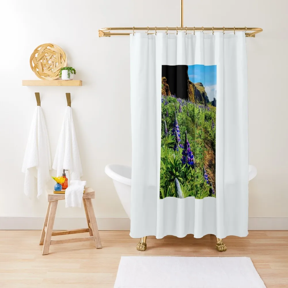 

Люпин в Вик, Исландская занавеска для душа для ванных комнат с красивым дизайном для ванных комнат, душевая занавеска для ванной комнаты