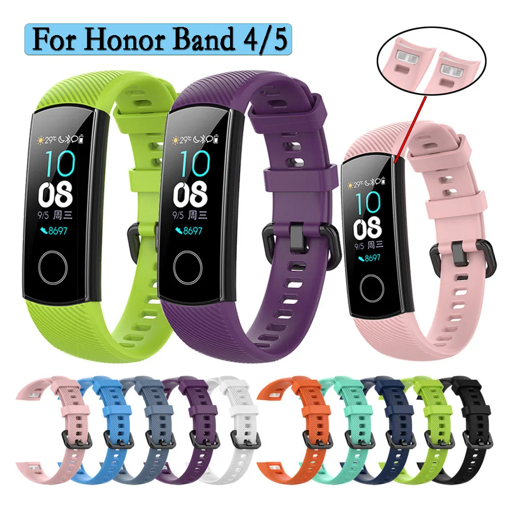 

Силиконовый ремешок для часов для Huawei Honor Band 5/4, спортивные умные часы, сменный браслет со стальной пряжкой для Honor Band 4, браслет