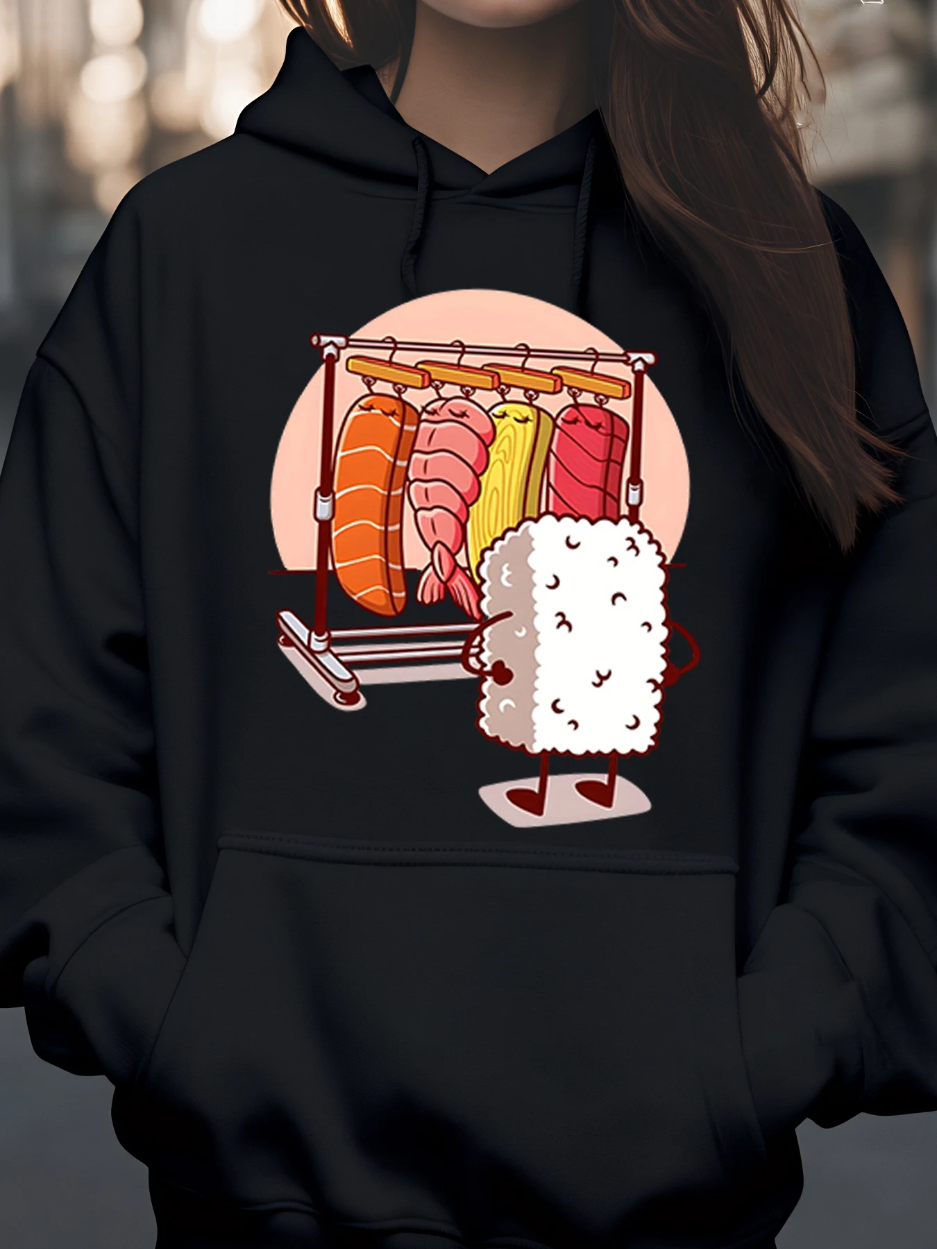 

Толстовка с принтом персонажей суши, повседневная одежда на Хэллоуин, унисекс