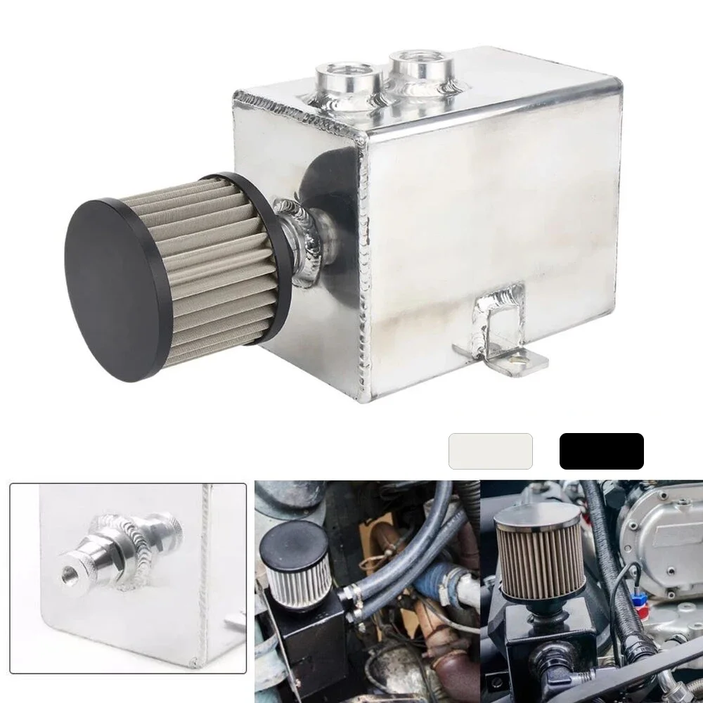 2L Universal Oil Catch Can Tank 2 Port AN10 + Breather Filter Drain Tap Baffled Fuel Supply System Fuel Tank