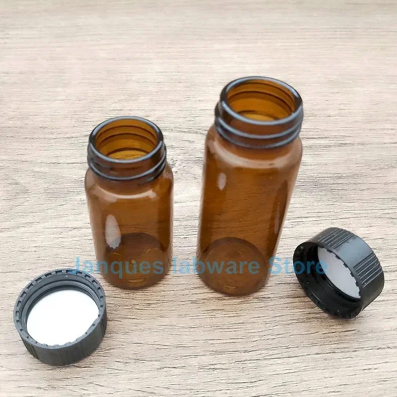 Capacidad de laboratorio 2/3/4/5/10/15/20/30/40/50/60ml botella de muestra de vidrio ámbar Vial de reactivo marrón con tapa de plástico de tornillo