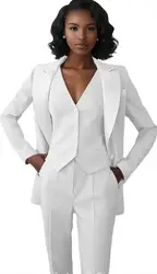 Fuchsia Casual Women's Office Suit Sets Blazer+Vest+Pants 3 Piece White Formal Wedding Tuxedo for Lady Business Outfits