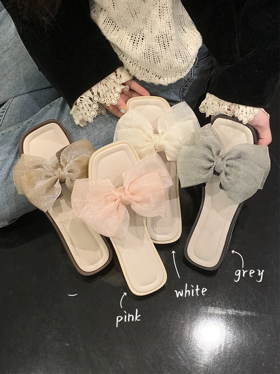 

Summer Beach Slippers Women's Flat Bot Fairy Sle Net Knot Vaion Cool Sandals Anti-Slip Flat Strappy Sandals