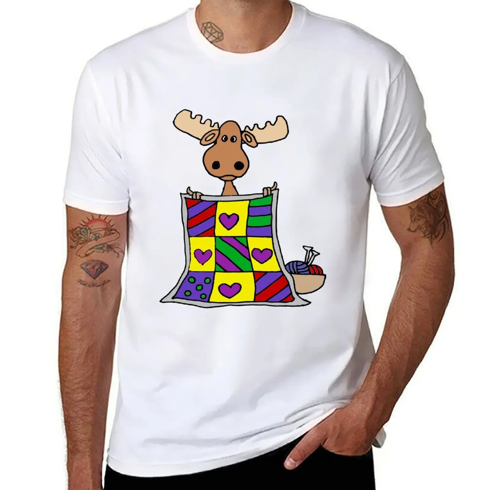 

Funny Moose Quilting Cartoon T-Shirt t shirts designer cotton t shirt man T-Shirt